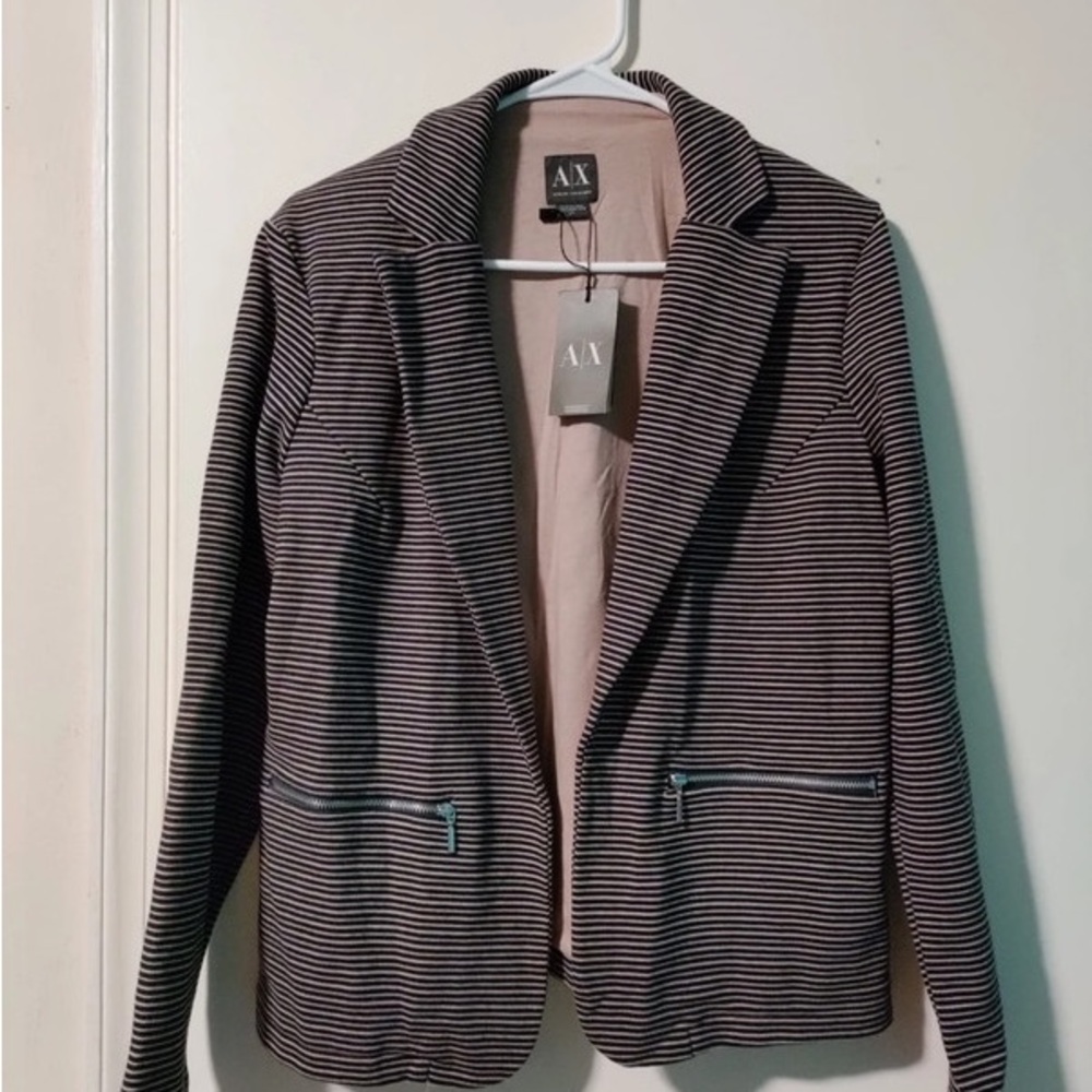 Women's Striped Blazer in Navy and White